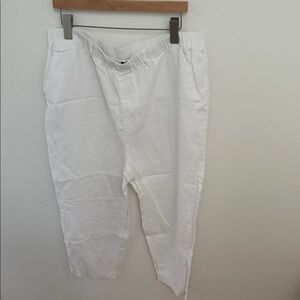 Quince White Elastic Waist Trousers with Black Label